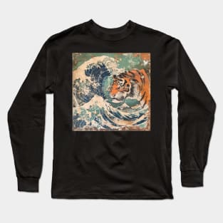 TIGER VINTAGE WOODBLOCK PRINT Long Sleeve T-Shirt